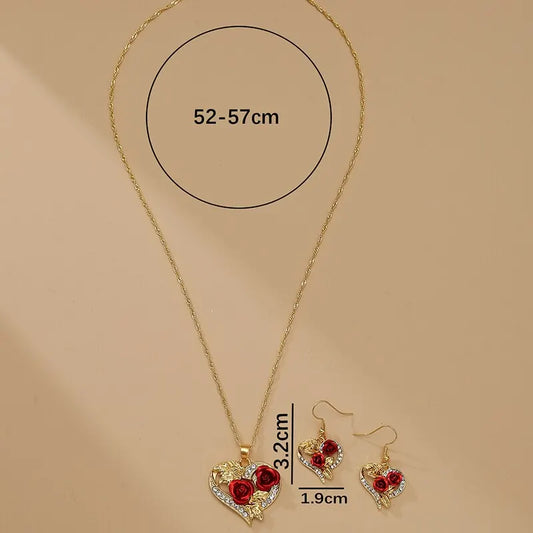 Luckacco Creative Love Rose Heart Pendant Necklace For Women Exquisite Zircon Forever Necklace Romantic Valentines Day Jewelry