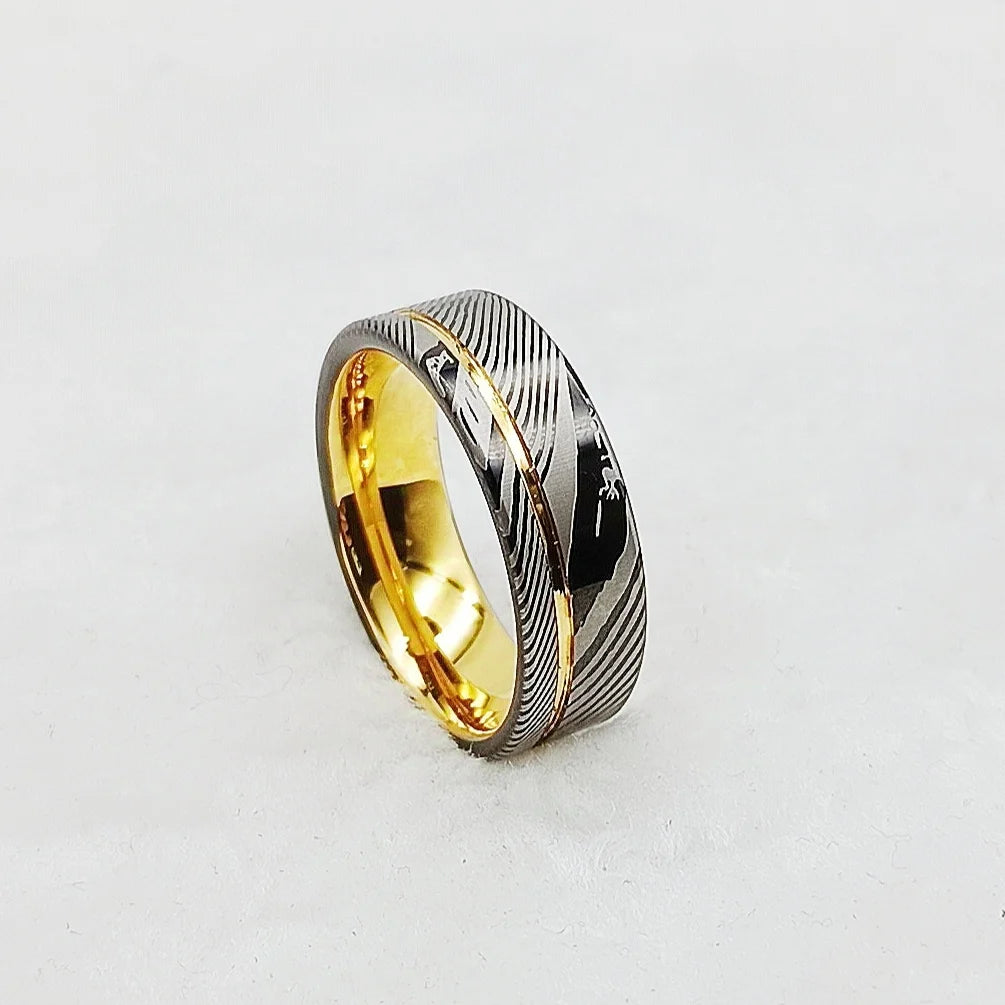 luckacco men's damascus ring tungsten fashion jewelry unique high quality handmade wedding bands couples rings for men male boys