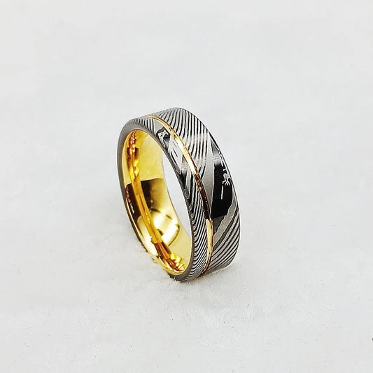 Luckacco Men's Damascus Ring Tungsten Fashion Jewelry Unique High Quality Handmade Wedding Bands Couples Rings For Men Male Boys