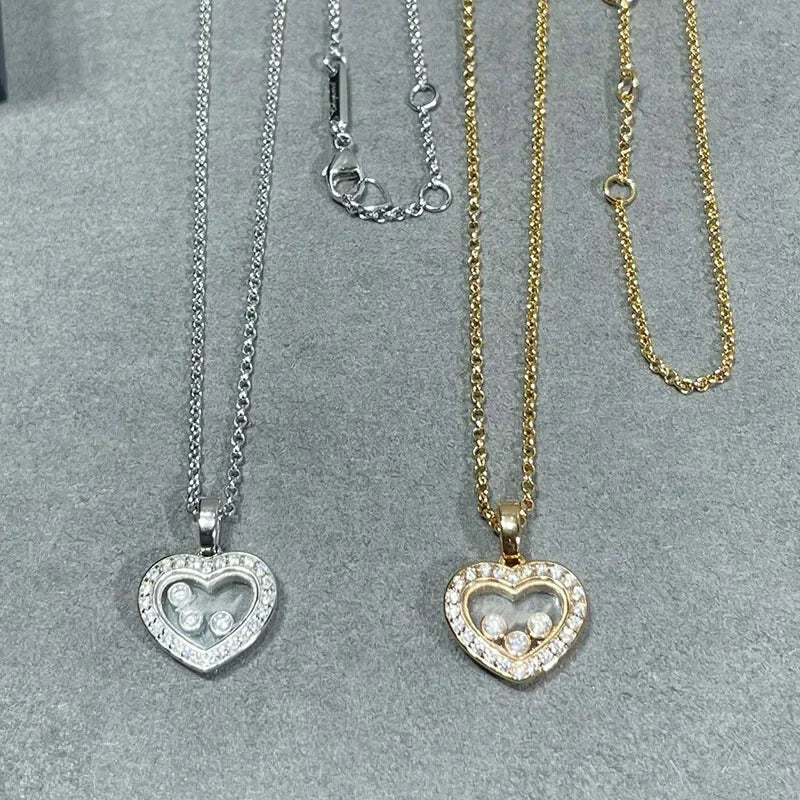 luckacco high quality happy move stone zircon love heart pendant necklace sets for women fashion jewelry party gift