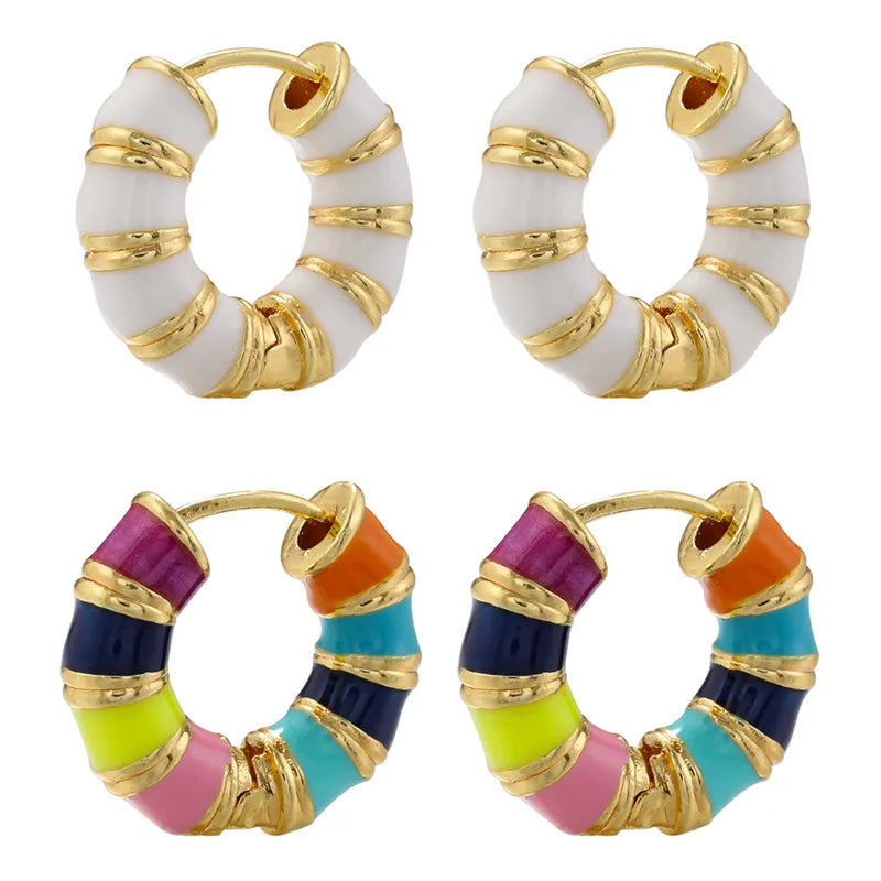 ZHUKOU Enamel Round Hoop earrings oil dripping rainbow earrings for women Brass Color retention Men's earrings wholesale VE870