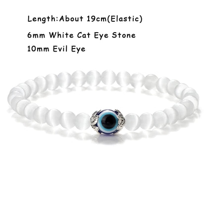 Luckacco Natural Cat Eye Stone Bracelet & Bangle for Women Brief White Pink Opal Beads Yoga Balance Jewelry Lucky Wristband Handmade Gift