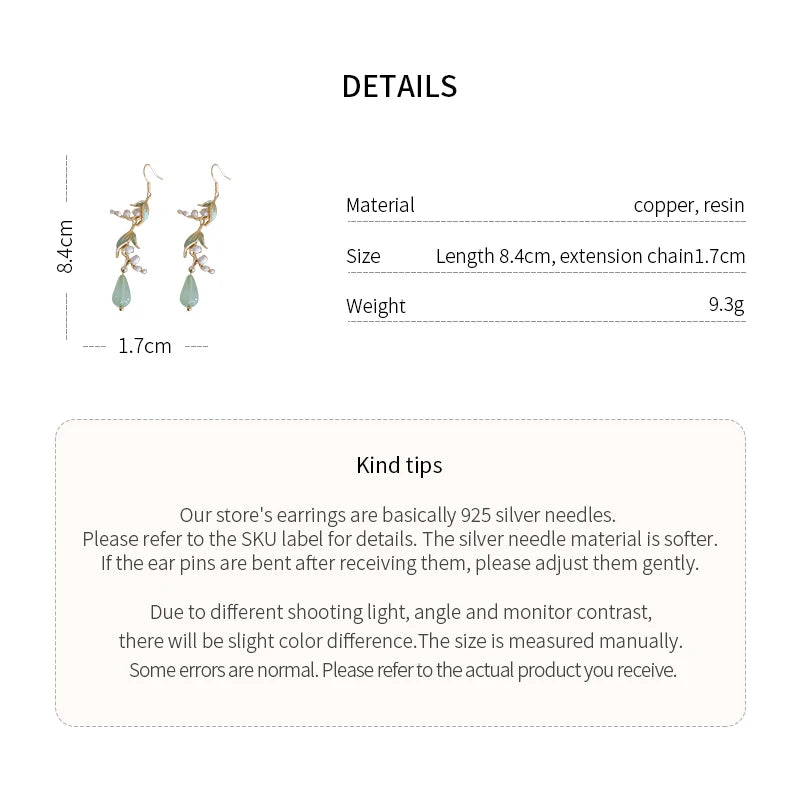 luckacco lily of the valley leaf water drop resin dangle earrings for women partysu new in earring hook vintage fashion cheongsam jewelr