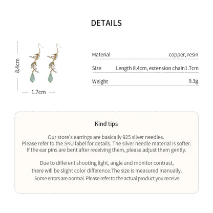 Luckacco Lily Of The Valley Leaf Water Drop Resin Dangle Earrings For Women Partysu New In Earring Hook Vintage Fashion Cheongsam Jewelr