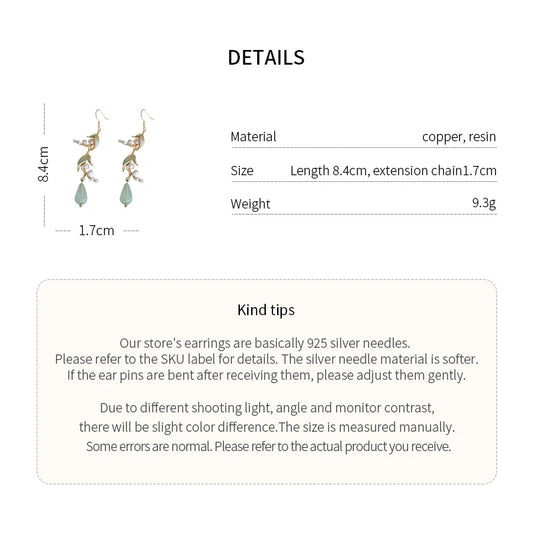 Luckacco Lily Of The Valley Leaf Water Drop Resin Dangle Earrings For Women Partysu New In Earring Hook Vintage Fashion Cheongsam Jewelr
