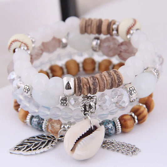 Luckacco DIEZI Korean Ethnic Bohemian Crystal Beads Leaves Charm Bracelets For Women Girls Elastic Rope Wrap Bracelet Pulseira Feminina