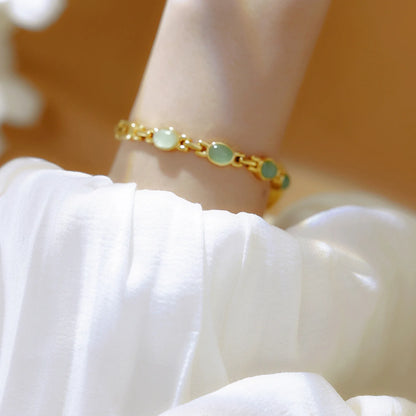 Luckacco 2025 Women quartz Watch Luxury Brand Retro Natural Dongling Stone Hotan Jade Waterproof Ladies Advanced Chain Wristwatches gift