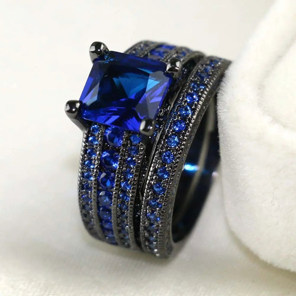 luckacco couple rings exquisite women rhinestones zirconia rings set simple gold color men stainless steel cz stone rings wedding jewelry