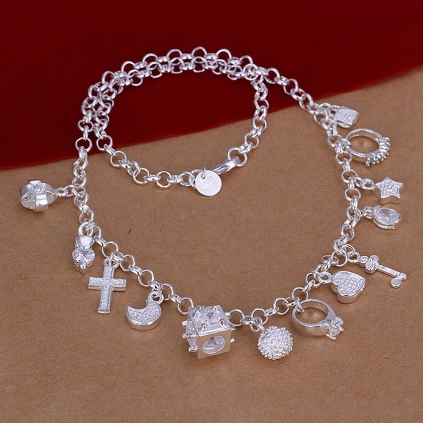 luckacco 925 sterling silver necklace 45cm wedding women noble luxury gorgeous charms fashion lady  jewelry