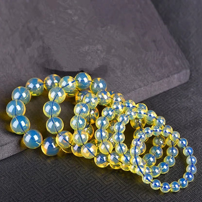 Luckacco Dominican Bracelets Water Purification Blue Amber Single Circle Hand String Amber Round Beads Buddha Bead Bracelet Femme Gift