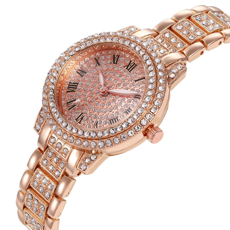 Fashion Women Watch with Shiny Diamond Quartz Watch Ladies Luxury Brand Ladies Women Bracelet Crystal Watches Relogio Feminino - luckacco