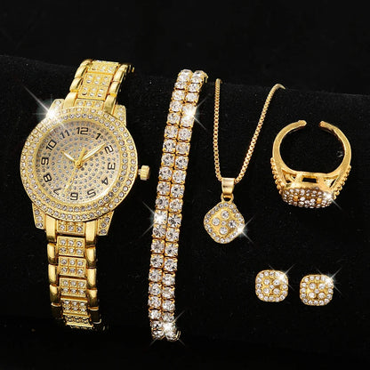 Luckacco Luxury Women Gold Watch Fashion Ladies Quartz Diamond Wristwatch Elegant Female Bracelet Watches Set Reloj Mujer