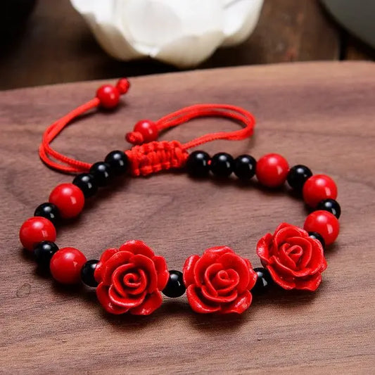 Luckacco Romantic Adjustable Red Rose Link Chain Bracelet Fashion Valentine Gift for Lover Women's Hand Bracelets Bride Jewelry Accessori