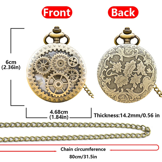 Luckacco Vintage Bronze Steampunk Copper Cutout Gear Quartz Pocket Watch Necklace Pendant Clock Chain Men Women Chain Gift