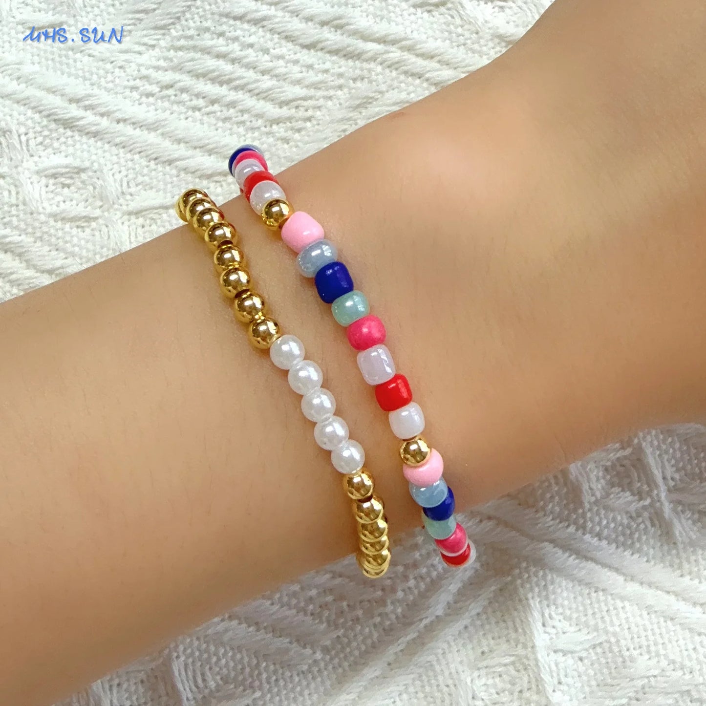 luckacco mhs.sun new bohemian gold plated metal beaded bracelets colorful rice beads bracelet birthday party jewelry for women men