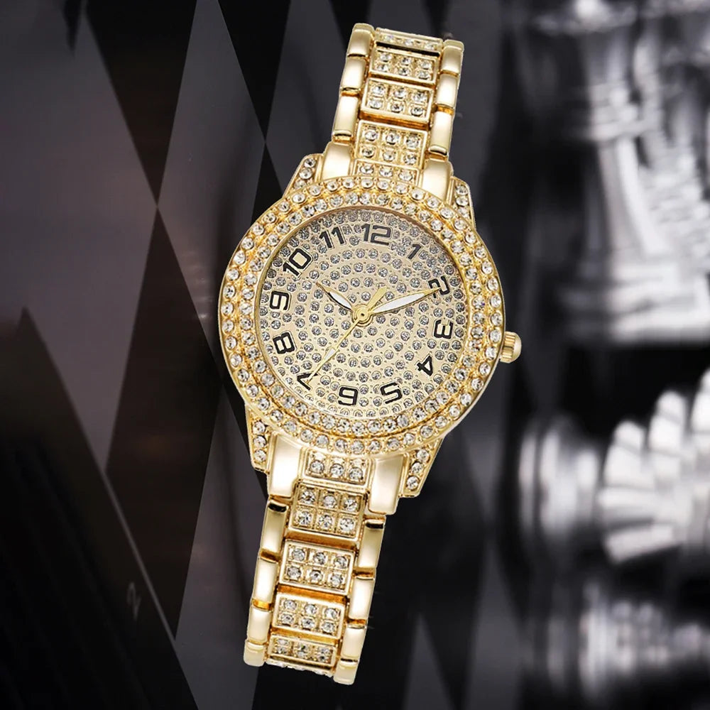 luckacco luxury women gold watch fashion ladies quartz diamond wristwatch elegant female bracelet watches set reloj mujer
