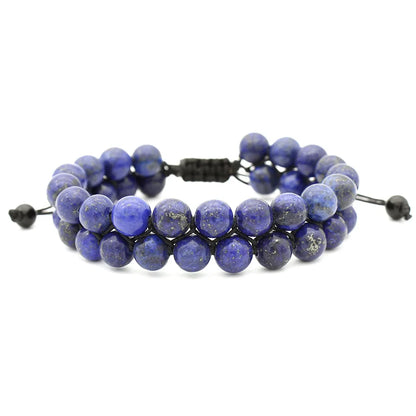 Luckacco Fashion Men Tiger Eye Natutal Stone Beaded Braided Bracelet Bangles Handmade Double Layer Lapis Lazuli Bracelets Hommes