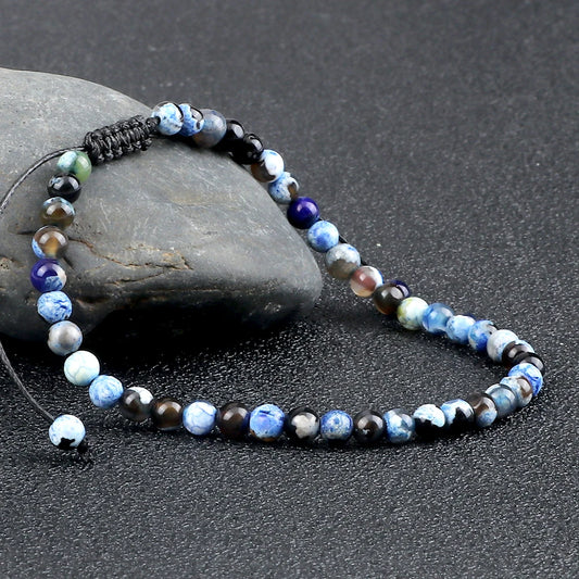 Luckacco Fashion Women Bracelets Natural Agates Onyx Stone Minimalist 4mm Beads Bracelet Handmade Girls Vacation Jewelry Best Friend Gift