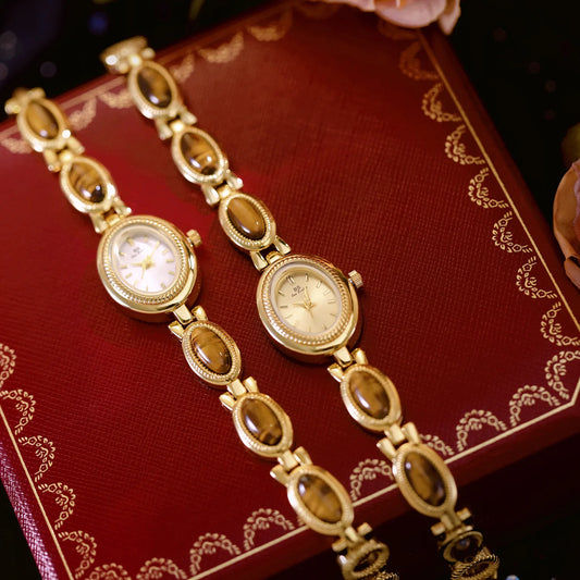 Luckacco Luxury Women's Quartz Watch Ladies Waterproof Retro Natural Jade Stones Chain Fashion Elegant Watches Gift For Girl
