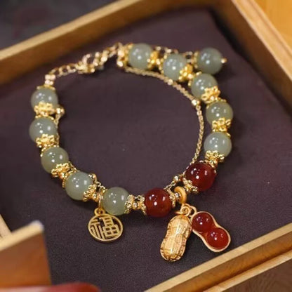 Luckacco LATS Green Glass Imitation Opal Bracelet for Women Exquisite Gold Color Leaves Wrist Strap Bangle Chain Bracelets Girls Gifts