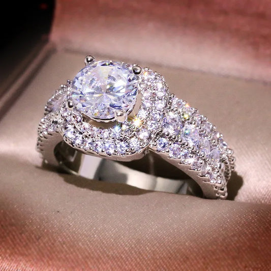 Luckacco Women's 925 Sterling Silver Ring with Cubic Zirconia Engagement Party Jewelry Gift