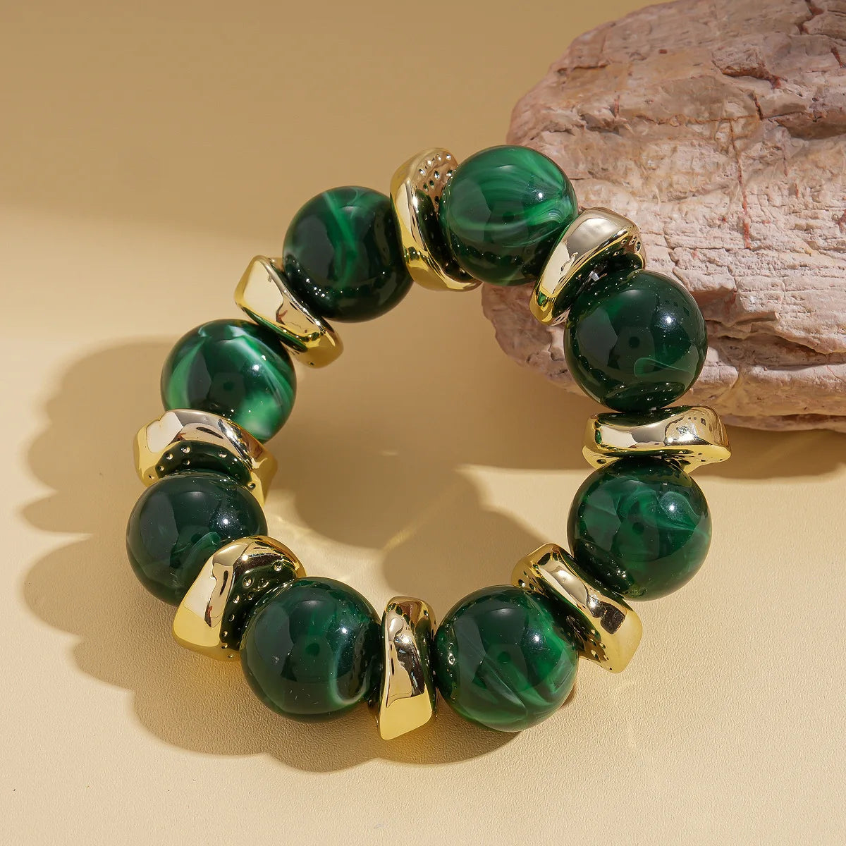 luckacco 7 styles trendy splicing acrylic round beads bracelets bohemian thick irregular resin elastic bangles retro jewelry for women f