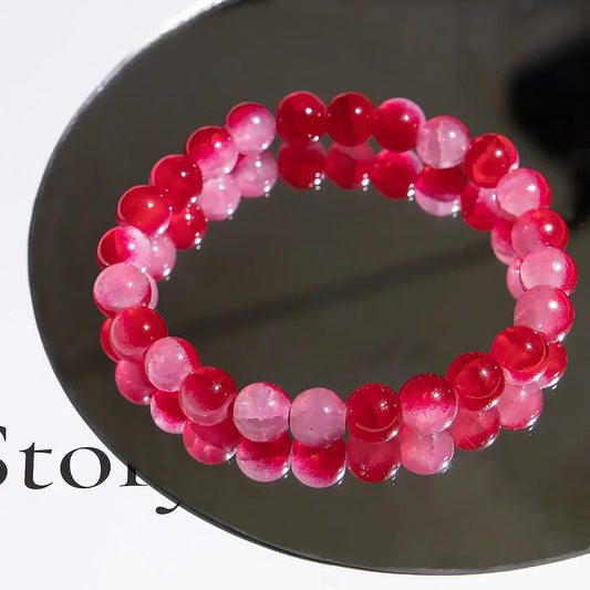 Luckacco Fashion Exquisite Ice Crack Gradient Forest Flower Pattern Beaded Glass Bracelet for Women High Beauty Elastic Bracelet Jewelry
