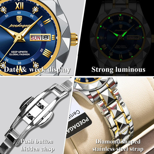 Luckacco POEDAGAR Fashion Ladies Wristwatch Week Date Luminous Waterproof Woman Watch Stainless Steel Luxury Women's Quartz Watches reloj