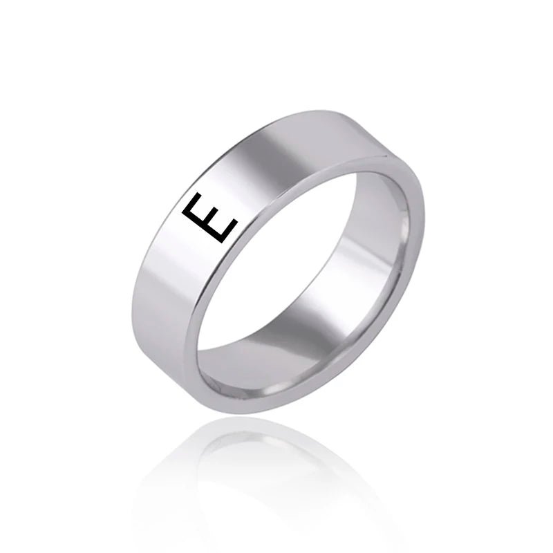 luckacco fashion 26 english initial letter ring stainless steel engraved name rings for women birthday gifts