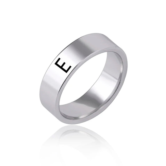 Luckacco Fashion 26 English Initial Letter Ring Stainless Steel Engraved Name Rings For Women Birthday Gifts