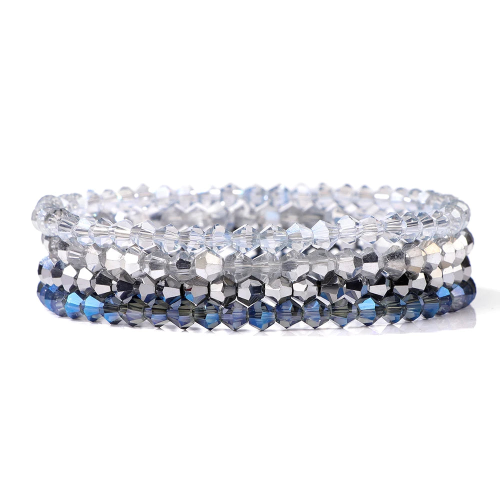 luckacco 4pcs/set shinning crystal beads elastic bracelet bohemian faceted colorful crystal glass beaded bracelet bangles set for women