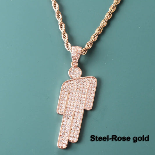 Luckacco Hip Hop Necklace,Stainless Steel Round Head Zircon Couple Pendant Necklace,Skew Head Pendant Full of Zircon Chaoren Necklace