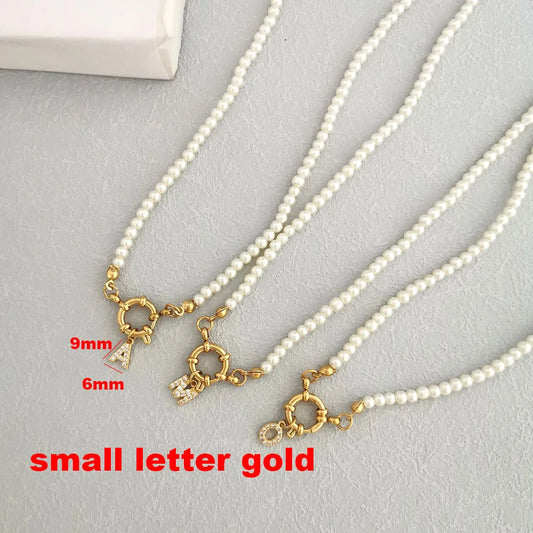 Luckacco QMHJE Initial Charm Letters Imitation Pearl Necklace Women Men Choker Stainless Steel Clasp Sailor Buckle 42cm Small Alphabet