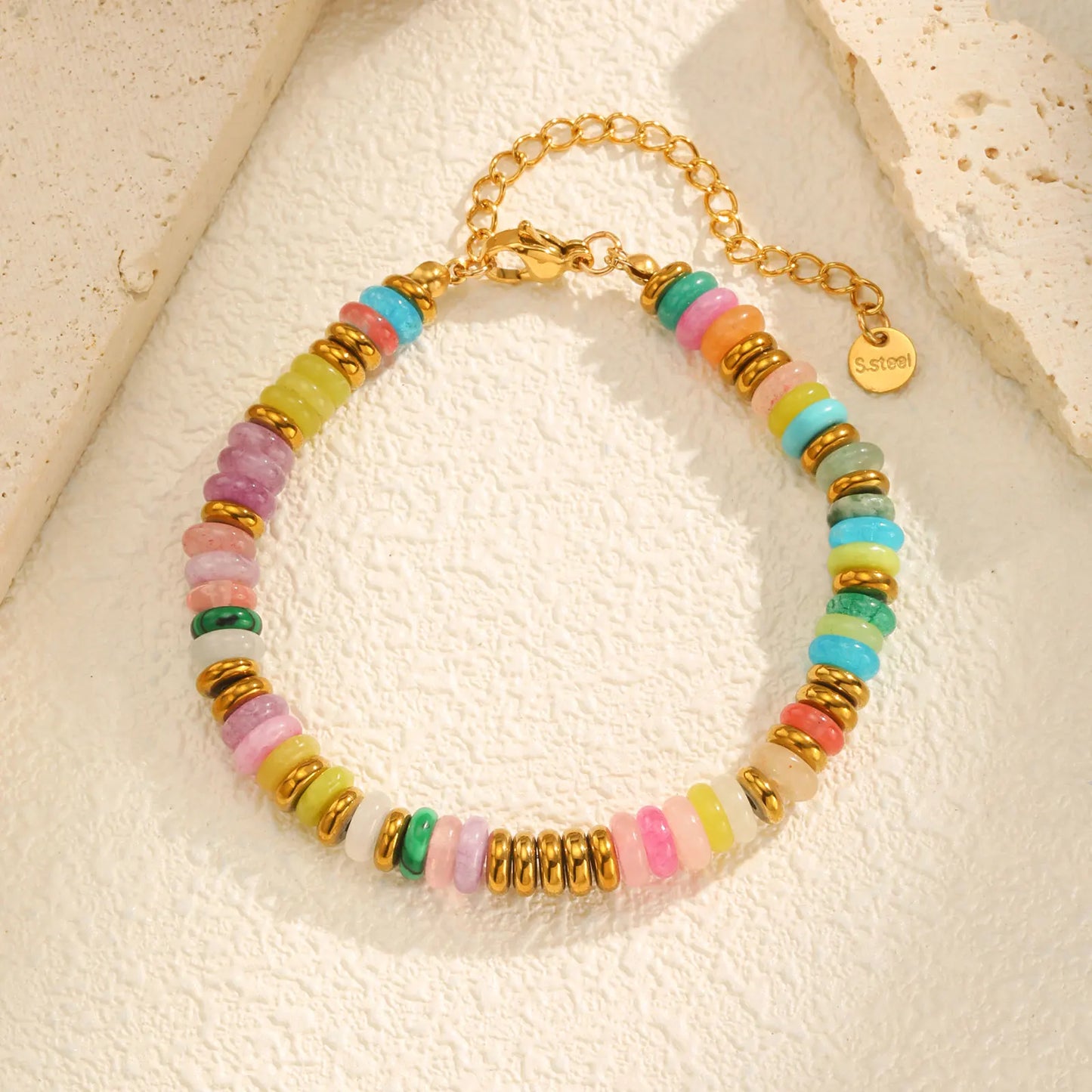 luckacco colorful natural stone bead bracelet for women,stainless steel chain bracelets,lucky jewelry gifts