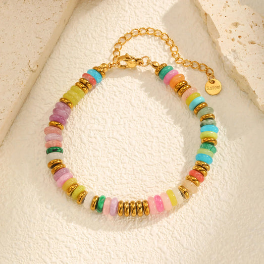 Luckacco Colorful Natural Stone Bead Bracelet for Women,Stainless Steel Chain Bracelets,Lucky Jewelry Gifts