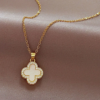 Luckacco Lucky Four-leaf Clover CZ Necklace For Women's Dynamic Fashion Birthday Gift Clavicle Chain Versatile Fashion Accessories