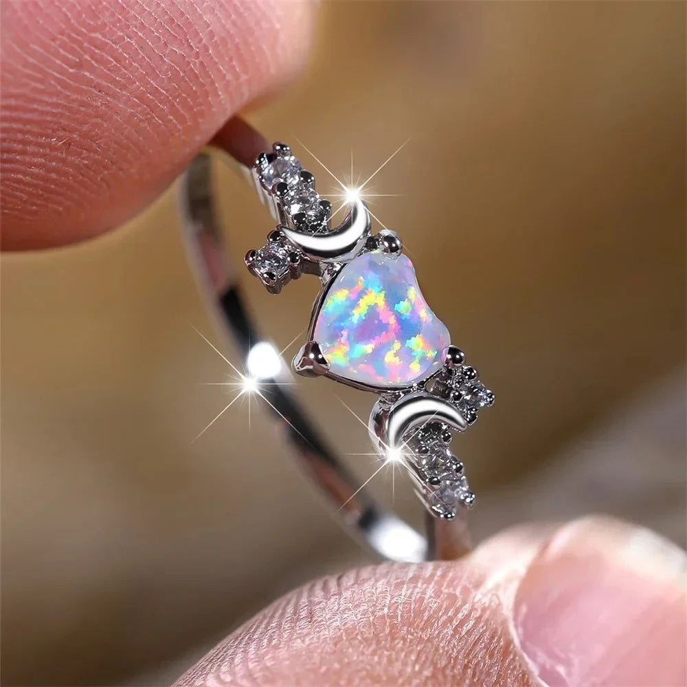 luckacco love heart stone rings for women rose gold silver color wedding band bridal engagement jewelry mother's day gift кольцо женское