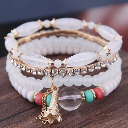 Luckacco DIEZI Korean Ethnic Bohemian Crystal Beads Leaves Charm Bracelets For Women Girls Elastic Rope Wrap Bracelet Pulseira Feminina