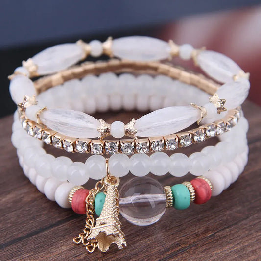 Luckacco DIEZI Korean Ethnic Bohemian Crystal Beads Leaves Charm Bracelets For Women Girls Elastic Rope Wrap Bracelet Pulseira Feminina