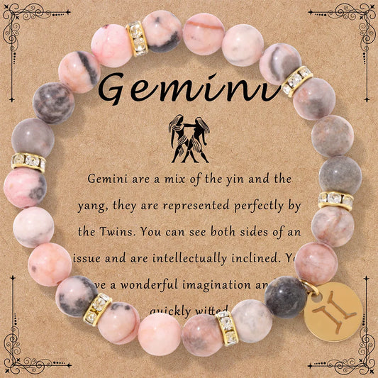 Luckacco MHS.SUN 12 Star Zodiac Sign Pink Zebra Stone Beaded Bracelets Constellation Fashion Birthday Party Jewelry For Women Men