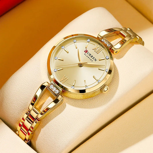 Luckacco CURREN Luxury Hight Quality Quartz Watch Fashion Charming Rhinestones Stainless Steel Band Women's Wristwatches