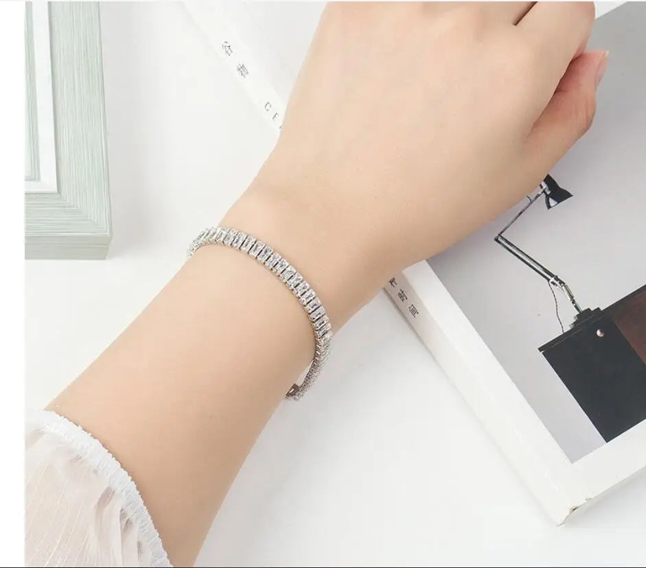 luckacco charms 925 sterling silver bracelet elegant zircon crystal fine jewelry for women girl engagement wedding party gift 18cm