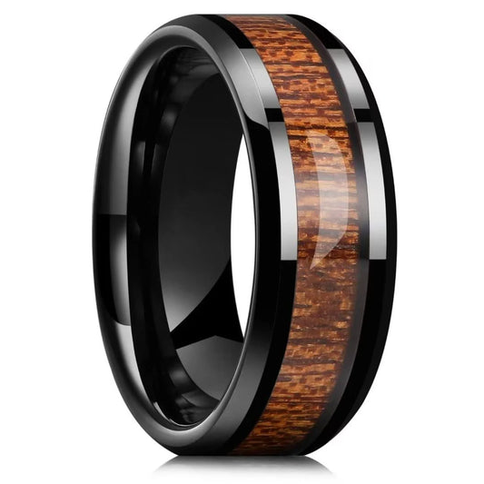 Luckacco Fashion 8mm Men Stainless Steel Rings Inlay Meteorite Abalone Shell Rings For Men Women Wedding Engagement Band Jewelry Gift