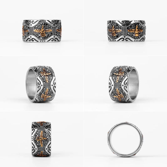 Luckacco Ancient Historical Persia Zarathustra Stainless Steel Men Rings Luxury Punk HipHop for Biker Jewelry Creativity Gift