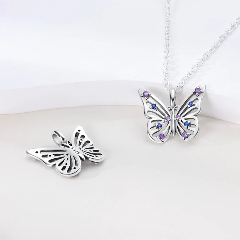 luckacco necklace 925 sterling silver butterfly love heart bear classic simple adjustable necklace for women girl fashion jewelry gifts