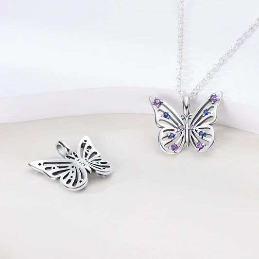 Luckacco Necklace 925 Sterling Silver Butterfly Love Heart Bear Classic Simple Adjustable Necklace For Women Girl Fashion Jewelry Gifts