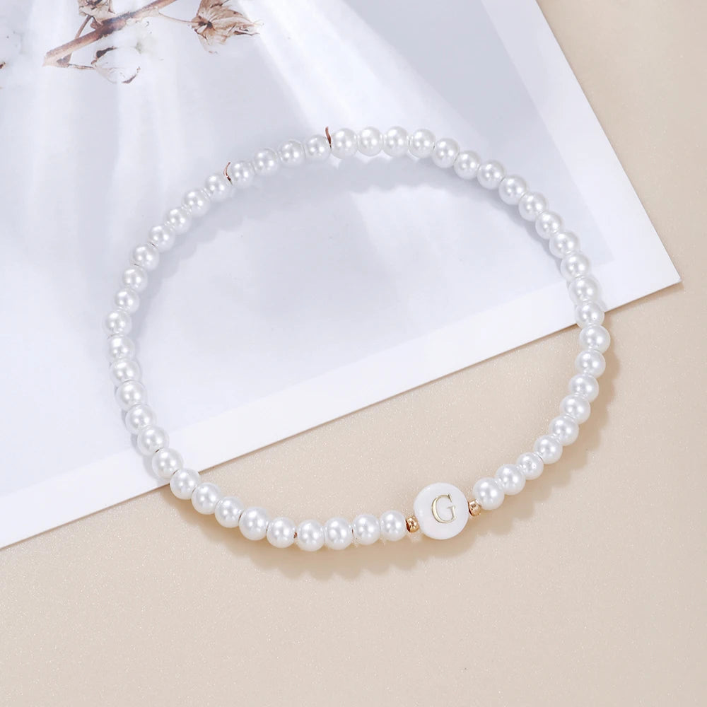luckacco new fashion 26 letter bracelet women temperament handmade simulated pearl bead bracelet for women jewelry gift