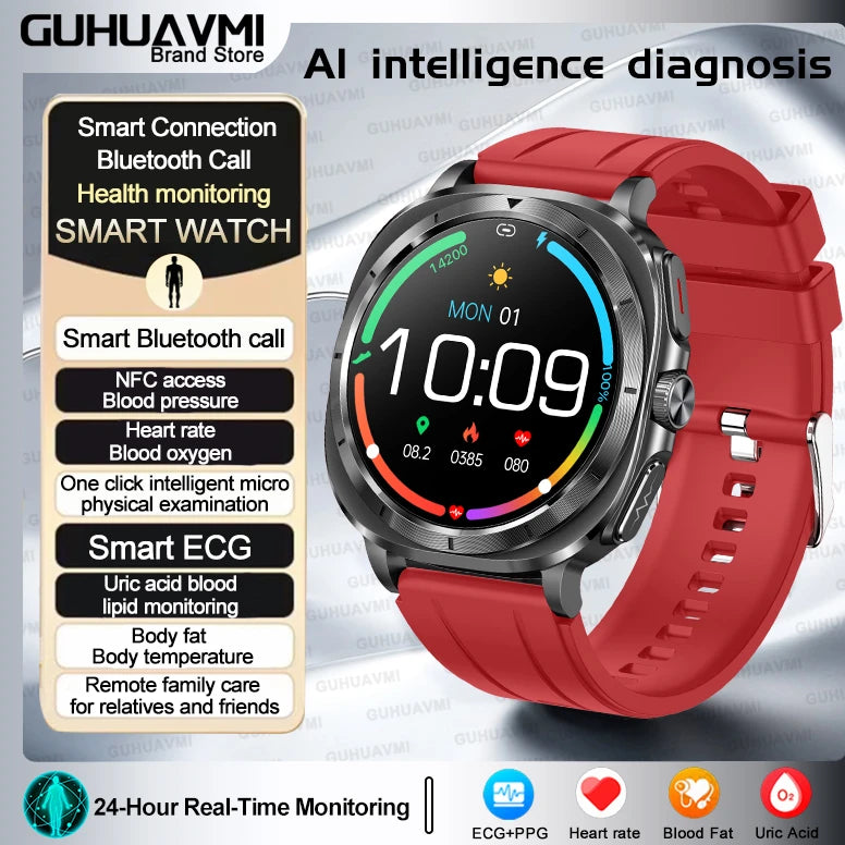 luckacco 2025 new high-end health care watch 7 ultra smart watch men ecg+ppg uric acid blood lipids body analysis bt call nfc smartwatchs