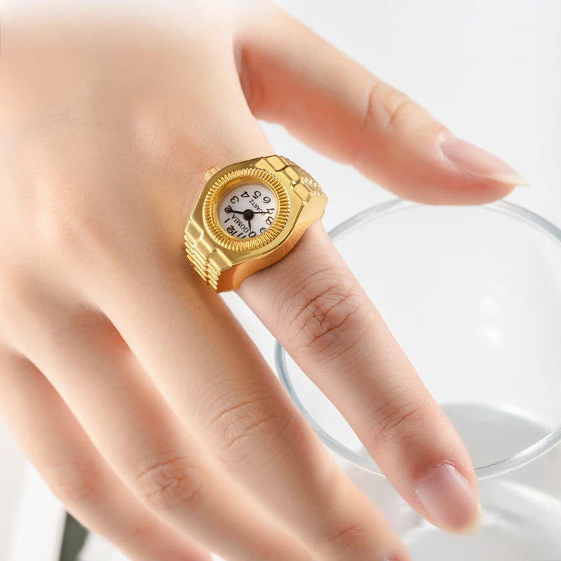 luckacco vintage mini finger watch rings women's retro punk rubber band alloy quartz clock finger couple party jewelry gifts