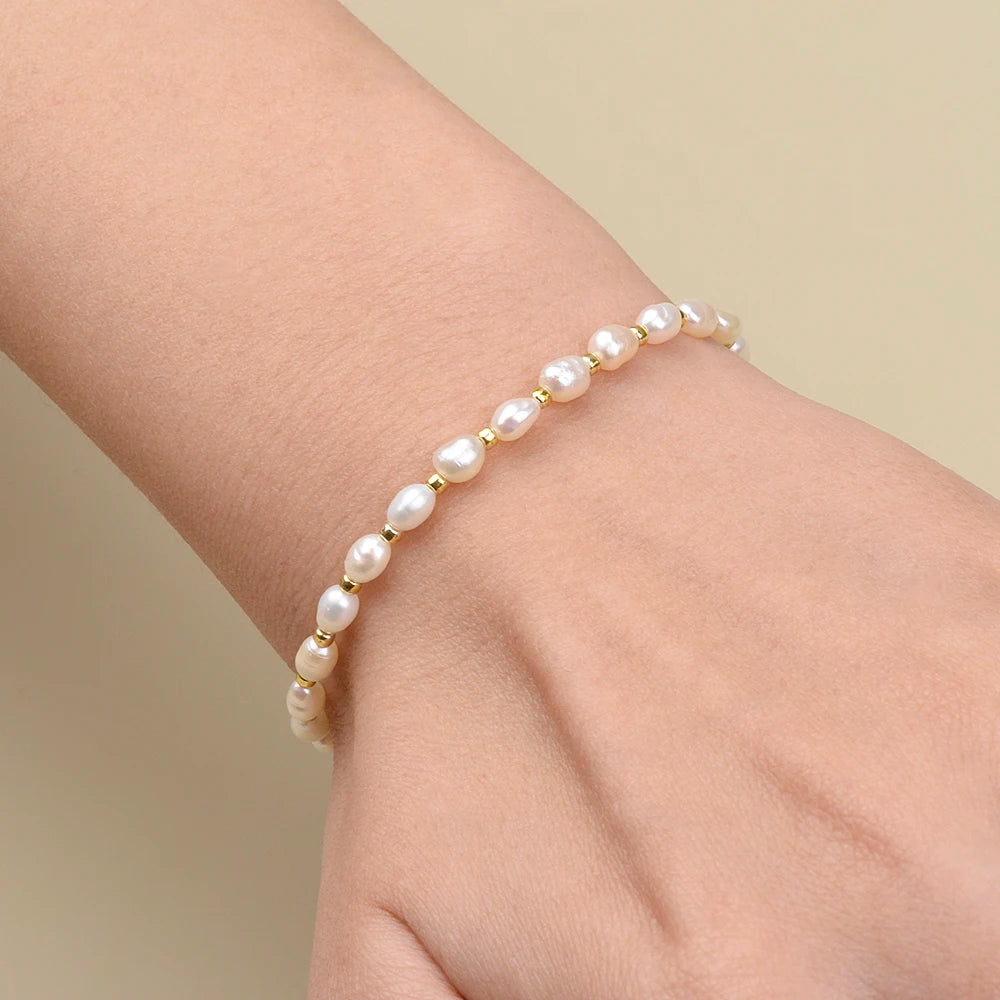 luckacco 4-4.5mm freshwater pearl and seed beads bracelet  handmade bracelet for women girl jewelry